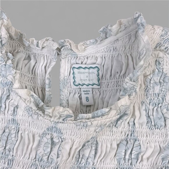 Society Social x Crown & Ivy Newport Maxi Dress Blue White Smocked Women's Sz 8 - Picture 6 of 9